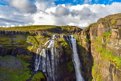 Glymur Waterfall in Iceland on a bright day