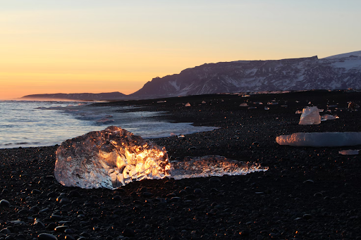 Diamond beach with black sand in Iceland