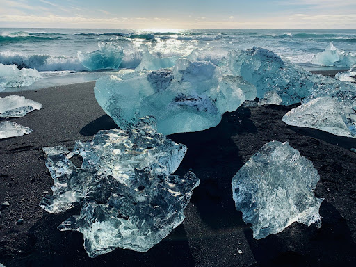 Glacier ice floating on water in Iceland