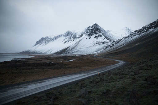 Road approaching mountains in Iceland