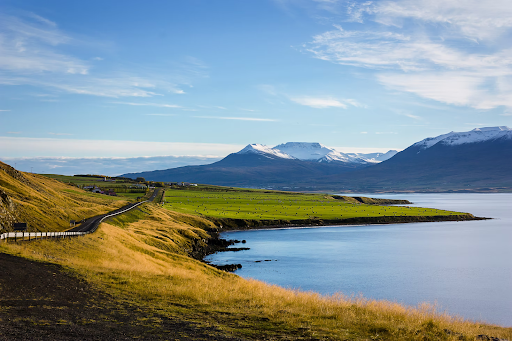 Sunny view of an Icelandic landscape near to Akyreyri