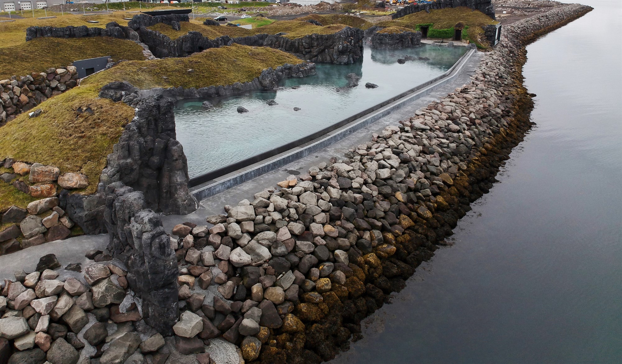 Edge of Sky Lagoon geothermal pool in Iceland.