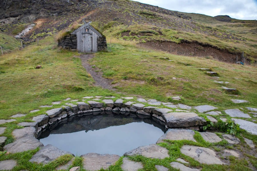 Guðrúnarlaug hot spring in the Westfjords of Iceland